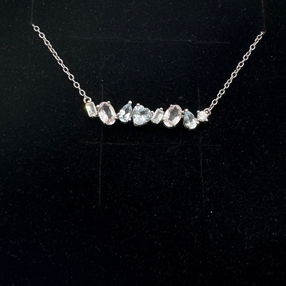 Natural morganite, aquamarine and white topaz necklace